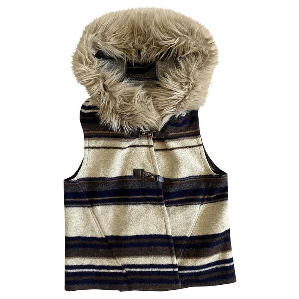 Zara Stripe Vest With Faux Fur Hood